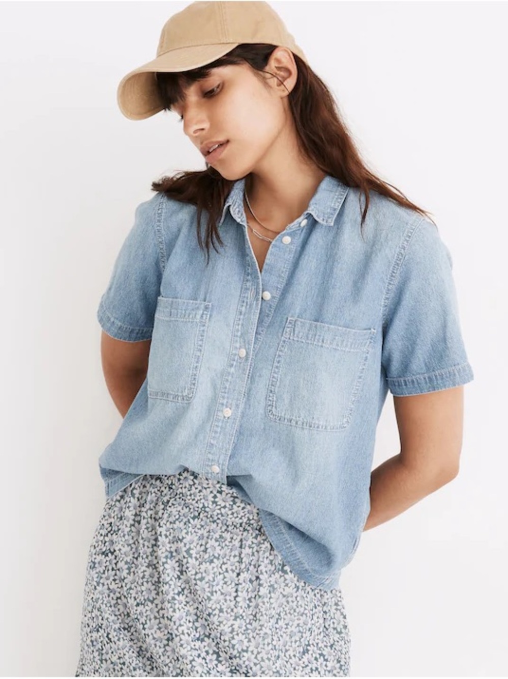 Madewell Light Blue Short-Sleeve Denim Button-Down Shirt 100% cotton